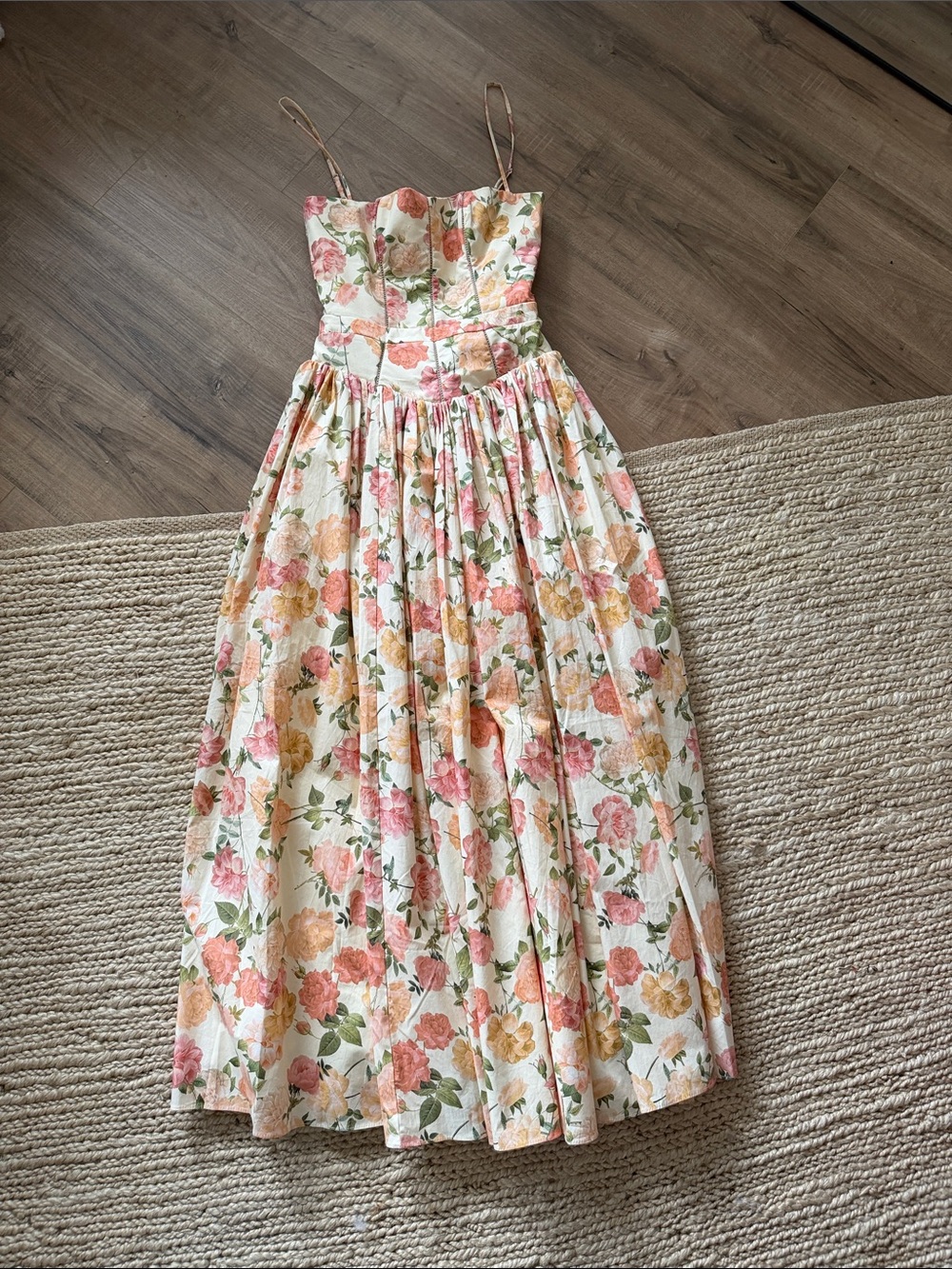 House of CB Floral Spaghetti-Strap Dress in Cream, Pink & Peach